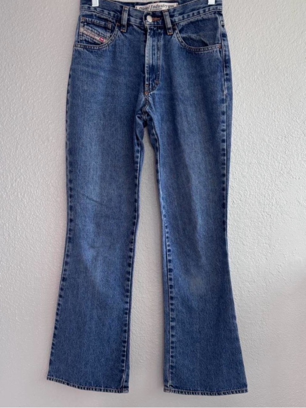 Y2K Vintage Diesel Medium Blue Flare Wide-Leg Jeans Size 27 - Picture 5 of 9